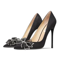 hot selling butterfly knot 2022 new womens high heels black shallow pointed toe office ladies stiletto pumps sexy dress shoes