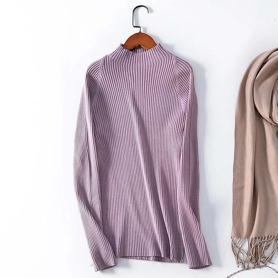 Базовый вязаный шерстяной свитер женский черный корейский джемпер с длинным