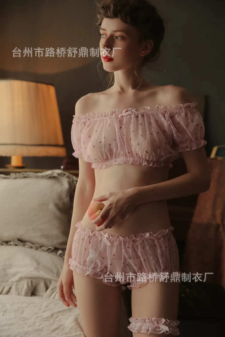 

Оптовая продажа, милый каваи белье, прозрачный пикантный пижамный комплект с рукавами-пузырями для женщин, бюстгальтер, топы, шорты с тыквой...