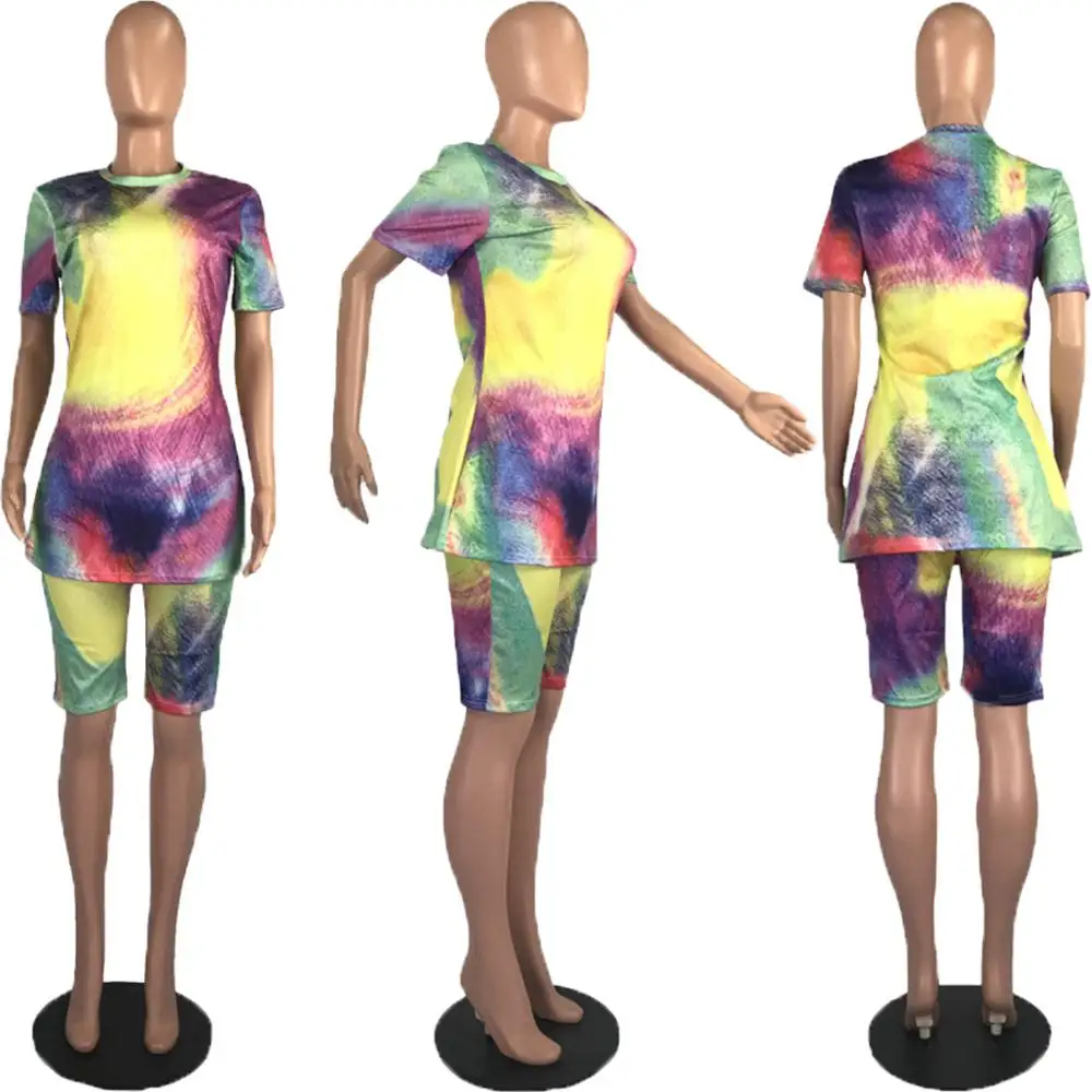 Модный и повседневный Радужный костюм с галстуком-краской Женский бандажный из
