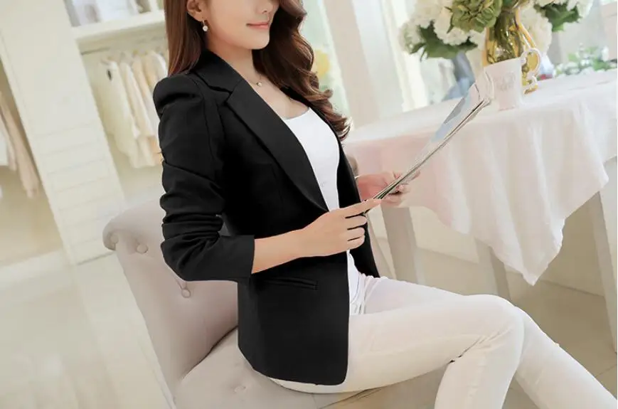 

2019 Autumn Winter Women Coats and Jackets Female One-Button Casual Suit Jacket Women Solid Formal Outerwear Jacket
