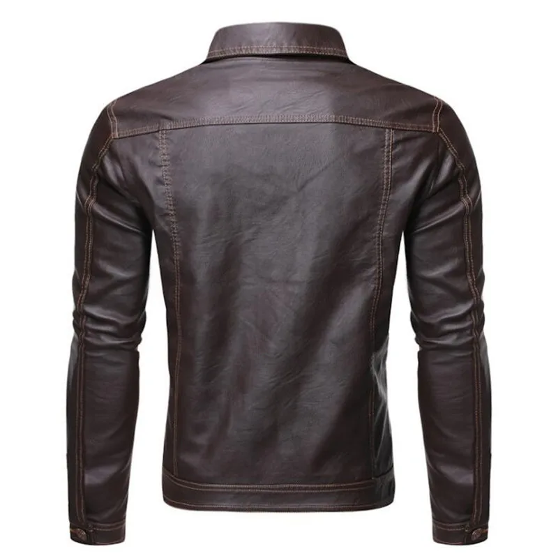 Men Leather Jackets 2021 Spring Fashion Casual Button Pockets Coat Vintage Punk Style Faux Outwear Jacket | Мужская одежда