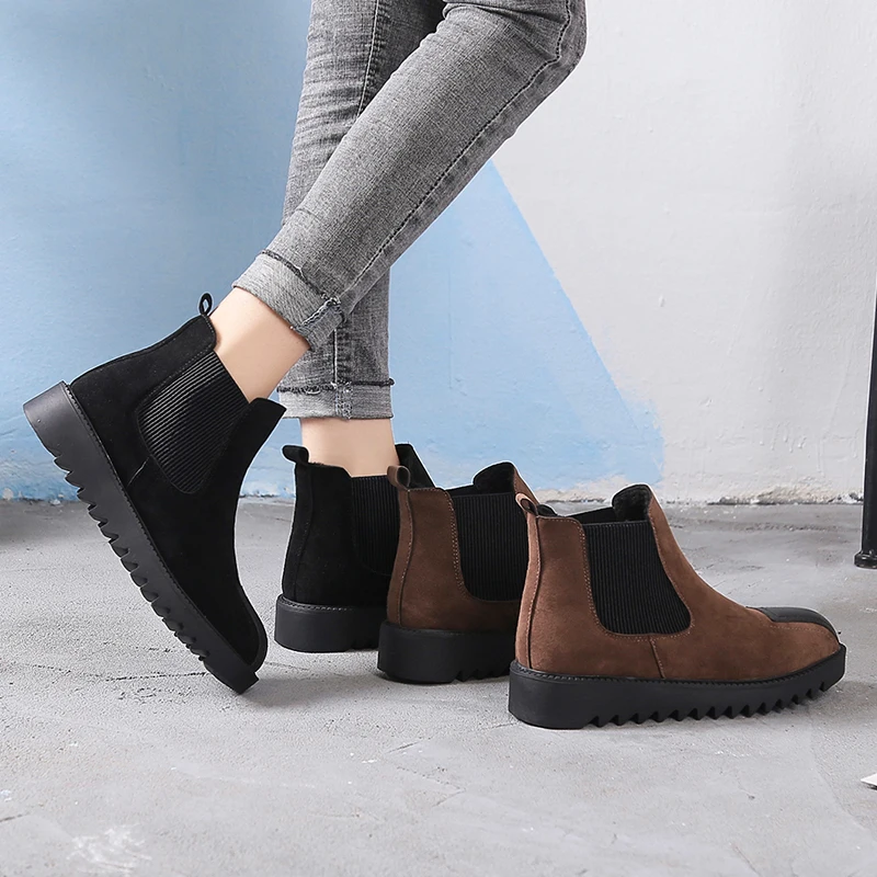 Осенние женские ботильоны слипоны на застежке-липучке женская прошитая обувь