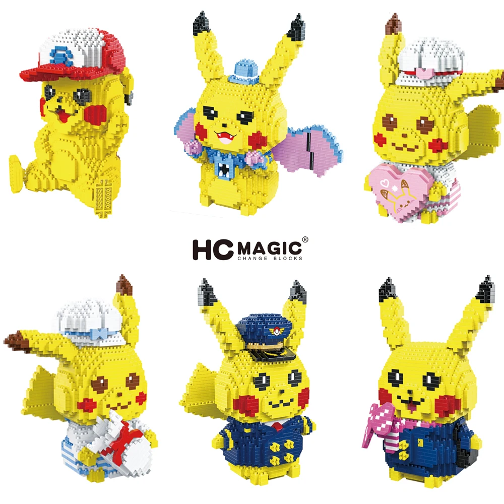 

Pokemon Mini Building Blocks 3D Model Detective Nurse Navy Cos Pikachu Diamond Micro Brick Figures Toys For Kid Gift