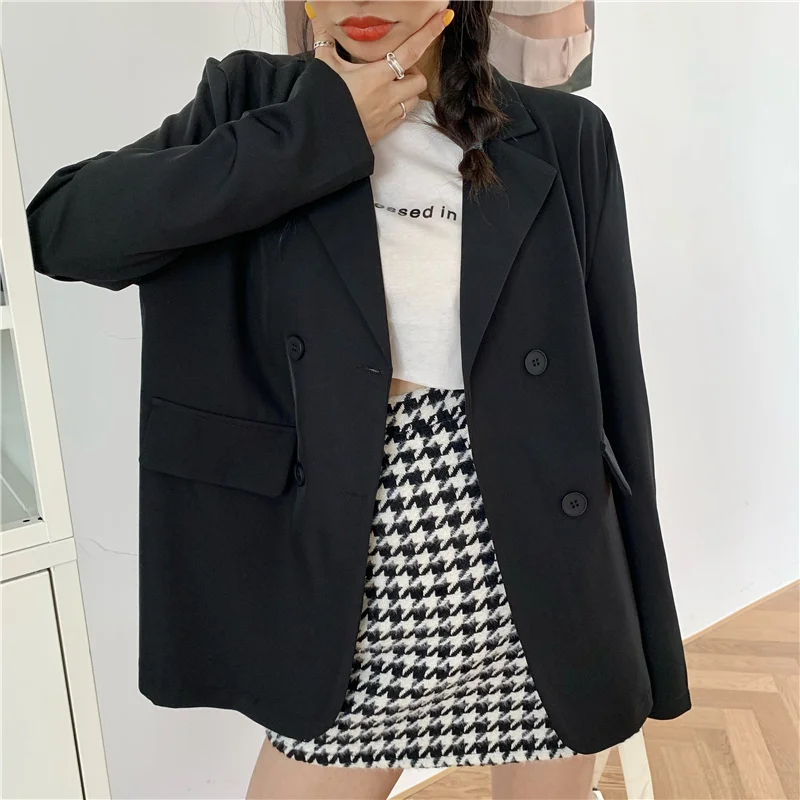 

2020 Autumn New Sunscreen Brief Coats Solid Lapel Loose Office Lady Thin Ol Tops Streetwear All Match Blazers Women Tops