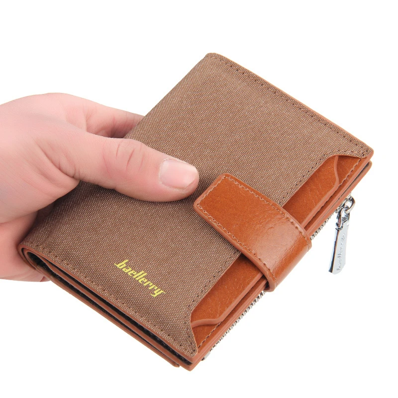 

Men Wallets Leather Brand Vintage Short Slim Male Purses Money Clip Credit Card Canvas Buckle Fashion Portomonee Carteria