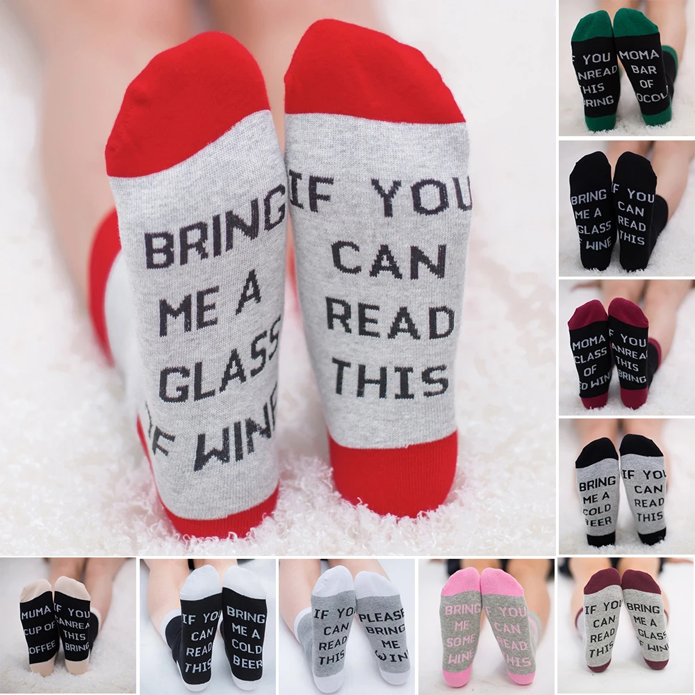 

Humor Words Letters Socks Women Novelty If You Can Read This Bring Me A Cold Beer Christmas Gift Sock Hipster Rock Punk Club Sox