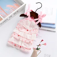 lovely pink strawberry print dogs dresses summer pet dog princess sling cake dress chihuahua yorkshire poodle clothes dog skirts