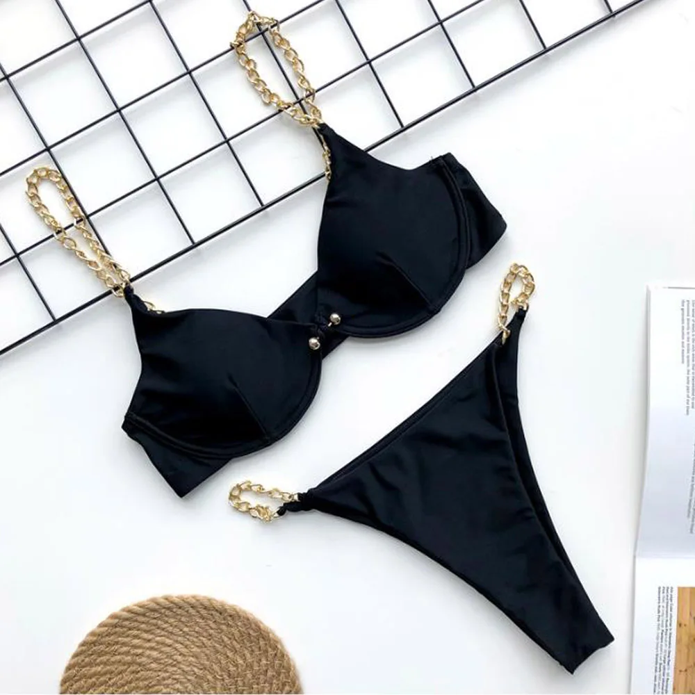 Сексуальный черный купальник-бикини для женщин летний пляжный купальник на