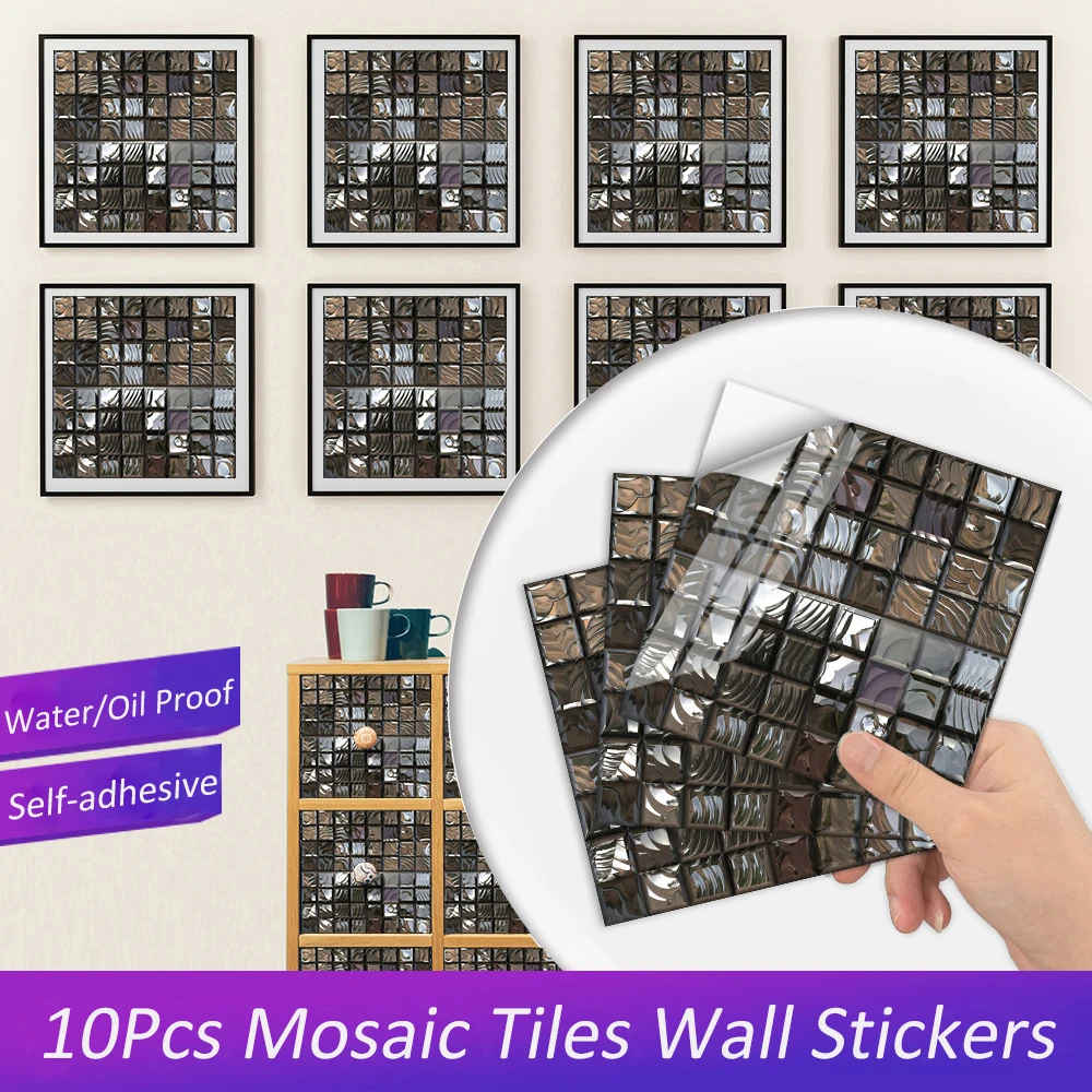 10 шт./компл. темно серая плоская мозаичная плитка настенная наклейка столы ванная