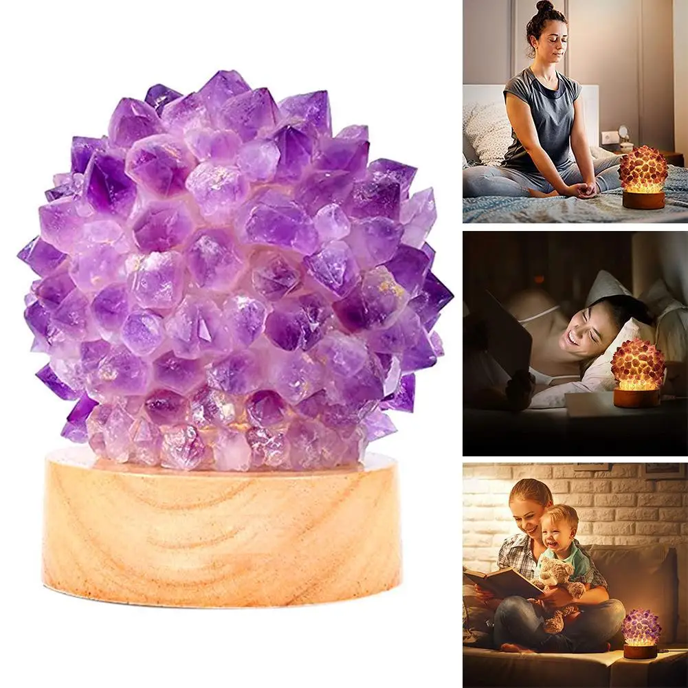

New Natural Amethyst Quartz Crystal Gemstone Lamp Meditation Reiki Healing Crystal Cluster Specimen Home Decoration