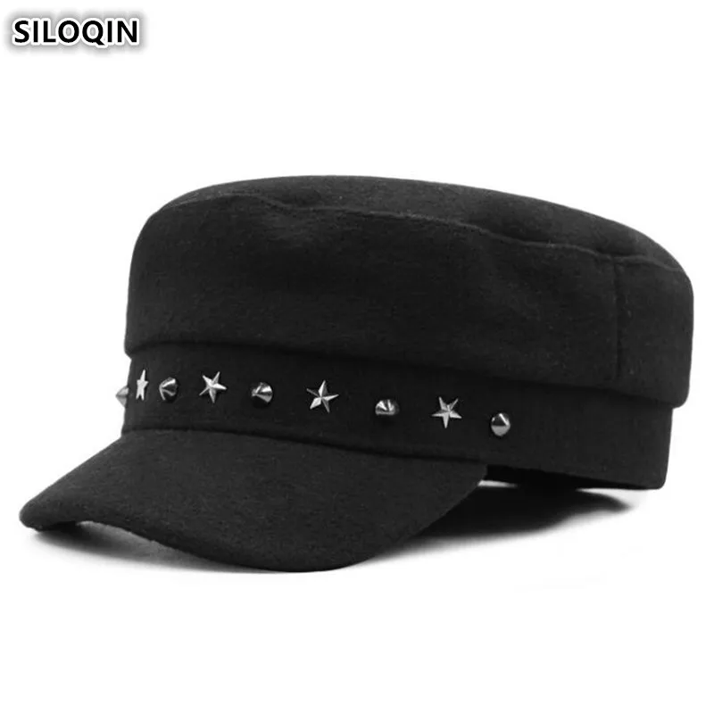 

SILOQIN Multicolor Fashion Brands Women Hat Adult Men's Flat Cap Army Military Hats Snapback Caps Autumn Winter Warm Navy Cap