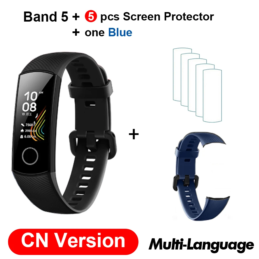 CN N Blue N Film Браслет для Honor Band 5, умный Браслет, 5 оксиметров, волшебный цвет, сенсорный экран, для плавания, для обнаружения сердечного ритма, сна, сна - Цвет: CN N Blue N Film