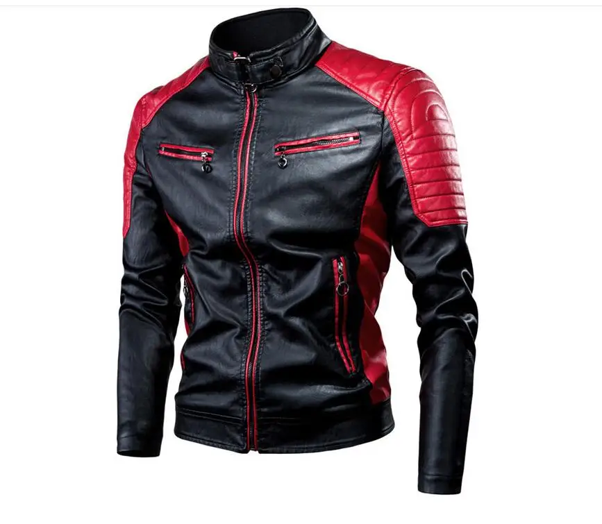 

2021 Men Casual Motor Spliced Leather Jacket Coat Men Autumn Fashion Biker Vintage Warm Leather Jacket Coat