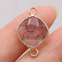 natural gem stone yellow rutilated quartz rhombus connector crafts diy charm necklace bracelet jewelry accessories gift making