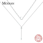Цепочка Modian из стерлингового серебра 925 пробы женская, двухслойный кулон с цепочкой в виде Луны из прозрачного циркония, изящное Ювелирное Украшение