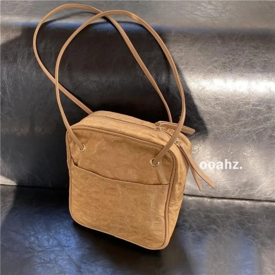 

Vinatge Kraft Paper Shoulder Bag for Women Casual Waterproof Dupont Paper Lady Handbags Small Tote Shopper Bag Female Purse 2021