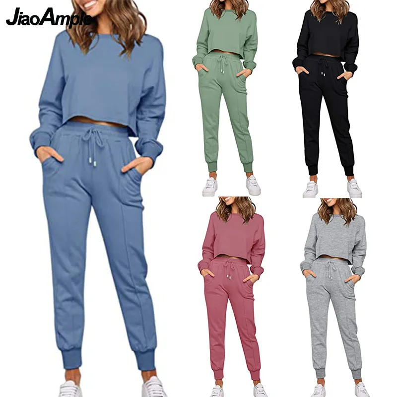 

2021 Falls Two Pieces Clothing Set Women Causal Sports Tops+Pants Suit Lady Fashion O-Neck Long Sleeve T Shirt Running Clothes