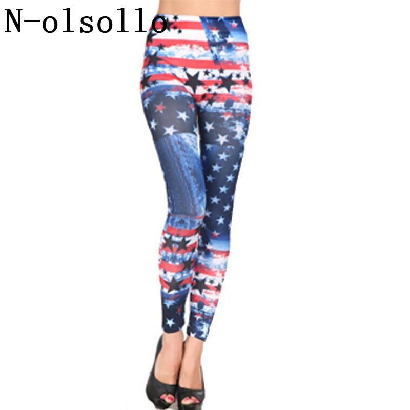 Лидер продаж одежда для фитнеса леггинсы с 3D принтом в виде флага США Сексуальные