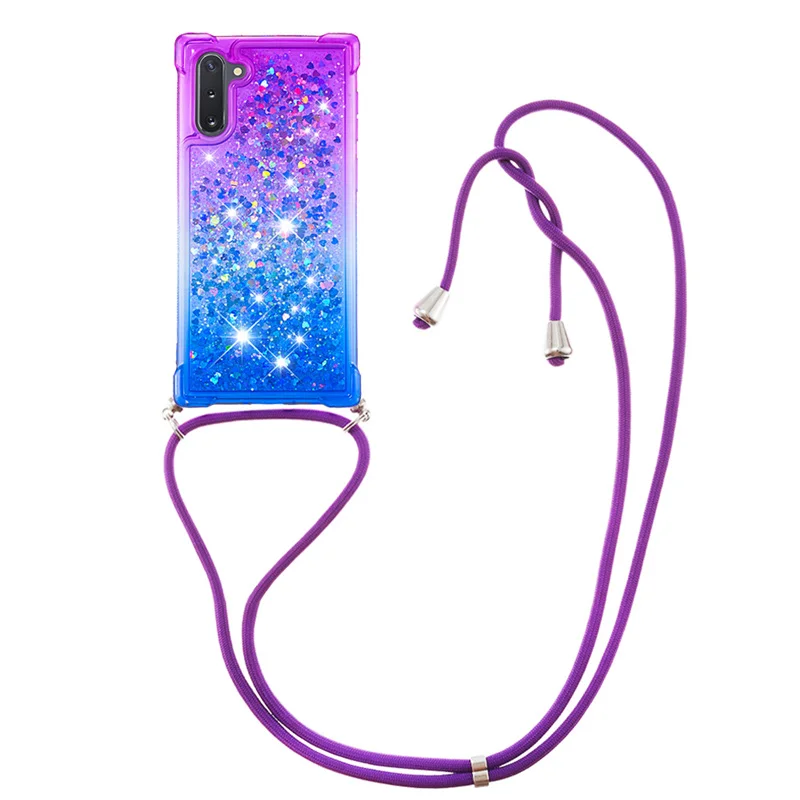 

Strap Lanyard Quicksand Phone Case For Samsung Galaxy Note 10 5G Note10 Pro Plus Soft TPU Glitter Liquid Back Cover Capa Funda