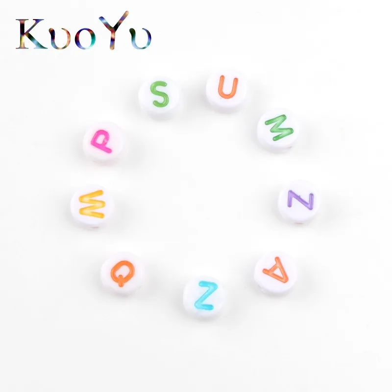 100 шт. разноцветные бусины с буквами 4x7 мм плоские круглые акриловые Алфавит для