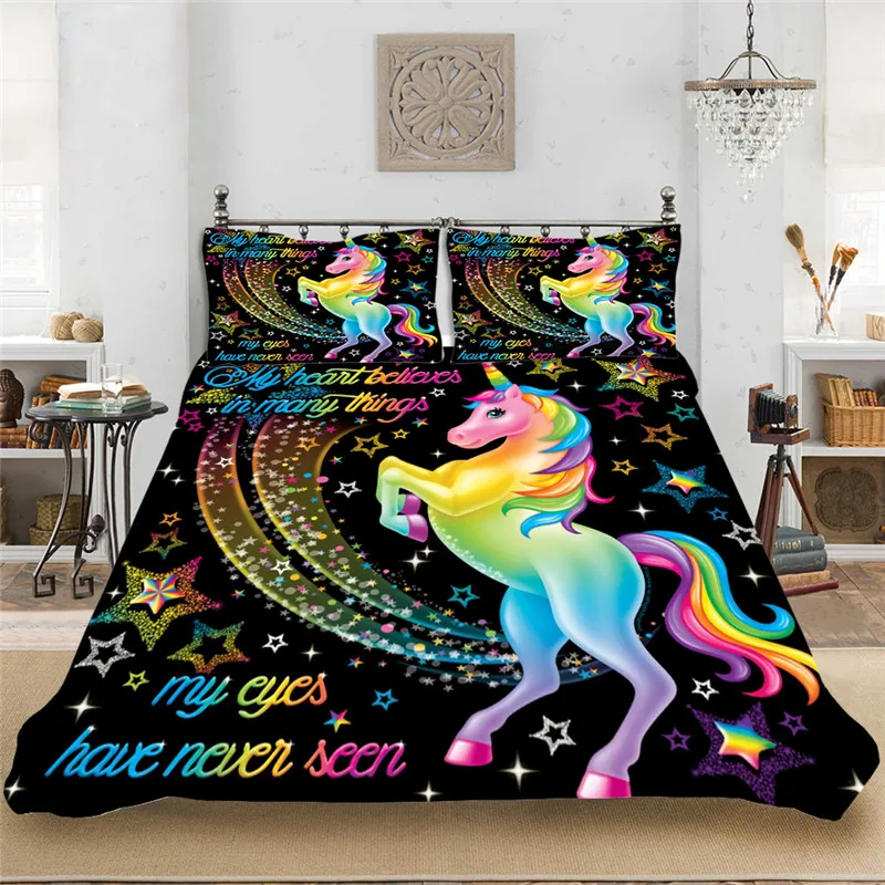 Радужный Единорог модный король-полный размер мягкий комплект постельного белья