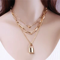 necklace fashion simple vintage heart lock padlock geometric multi layer pendant punk female temperament party gift accessories