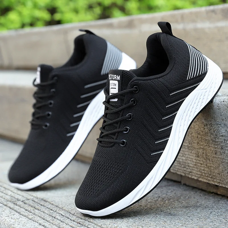 

2021 Hot Sale Black Sneakers Men Cheap Shoes Casual Lightweight Low Cut Mesh Breathable Shoes Men