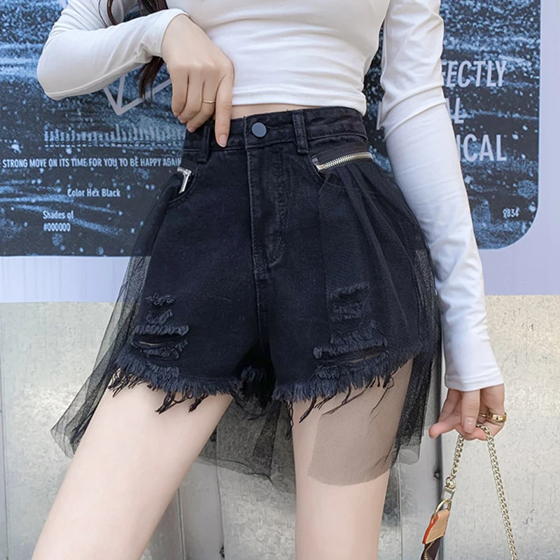 Шорты женские джинсовые Асимметричные с высокой талией модные повседневные
