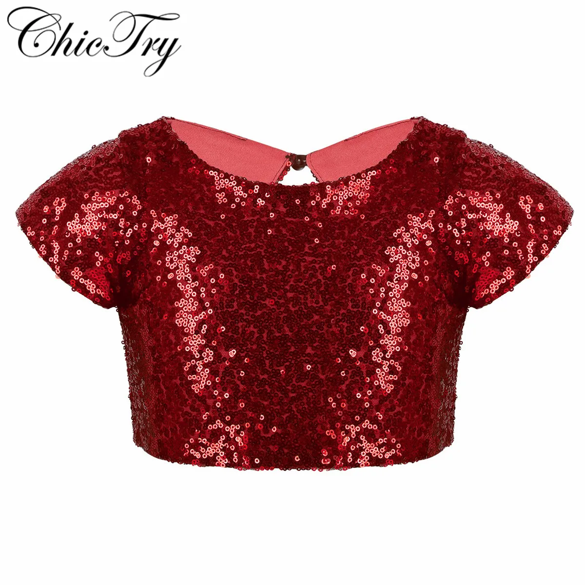 Танцевальные майки для девочек короткий топ с блестящими блестками и вырезом на