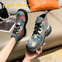 canvas boots womens autumn 2021 new platform thick soled lace up single boots womens short boots flat bottom motorcycle boots