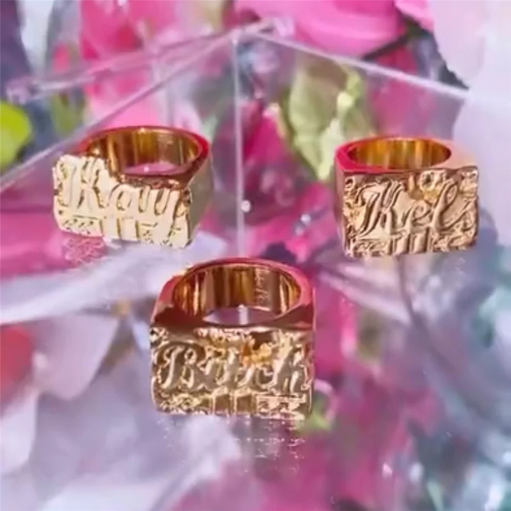 Custom Double Layers Nameplate Ring Hip Hop Women Two Color Name Ring Retro Jewelry For Gift Dropshipping