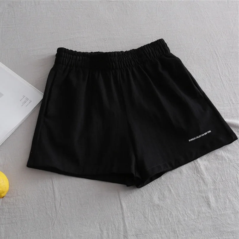

Simple Korean letter printing casual shorts summer new fashion released vintage female elastic waistline chic harajuku punk