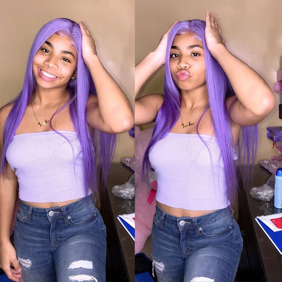 Синий парик из человеческих волос на сетке бразильский с Омбре блонд 613 розовый