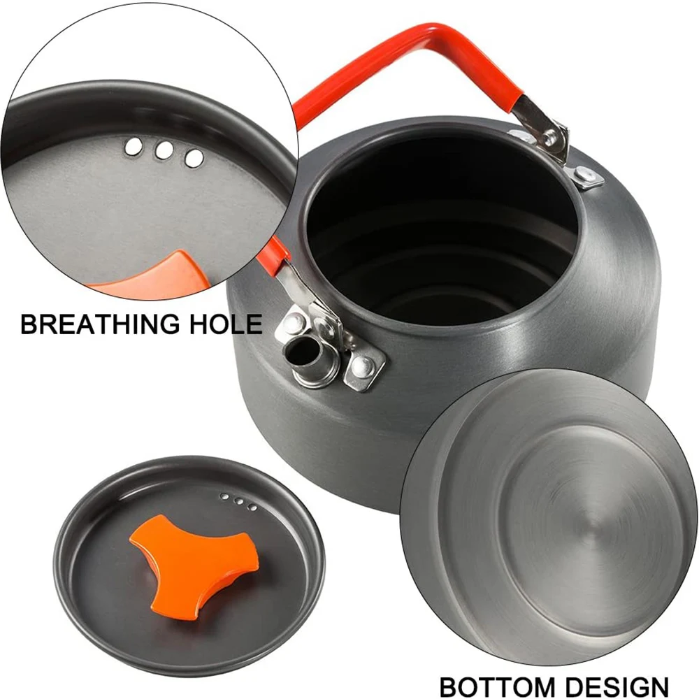 

Outdoor BBQ Aluminum Cooking Set Camping Cookware Kit Water Kettle Pan Pot Travelling Hiking Picnic Tableware Equipment D30