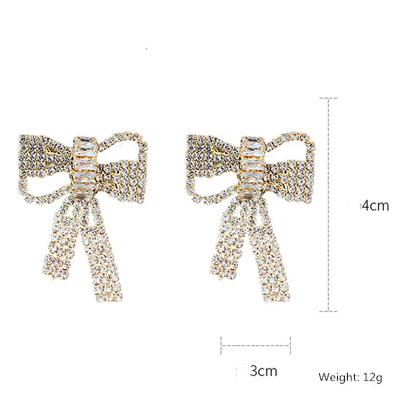 

FYUAN Bowknot Rhinestones Stud Earrings for Women Girl Exquisite Shining Crystal Earrings Weddings Party Jewelry Gifts