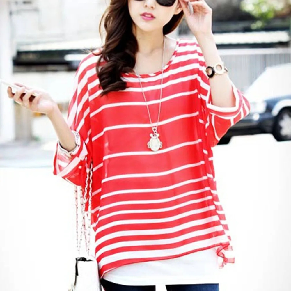 Женская шифоновая блузка с рукавом летучая мышь