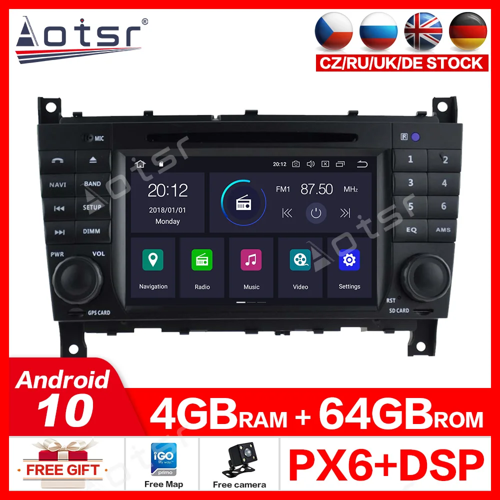 Мультимедийный плеер на Android 10 0 для Benz C Class W203 Магнитола без DVD плеера радио ленты