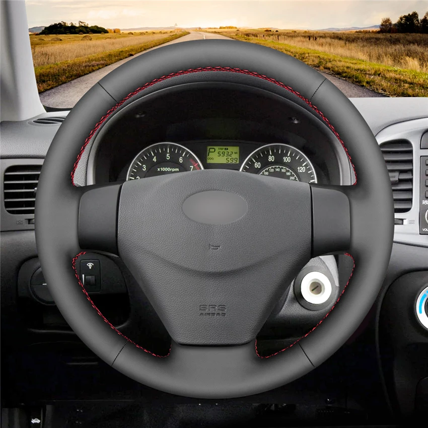 MEWANT черный чехол рулевого колеса автомобиля из натуральной кожи для hyundai Getz(подтяжка лица) 2005-2011 Accent 2006-2011 Kia Rio Rio5