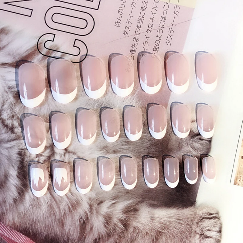 24 шт. накладные ногти 3D предварительно клей для ногтей УФ гель блестящий