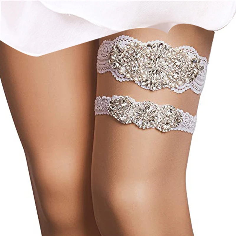 

Garters for Bride Wedding Garter Set with Rhinestones Exquisite Elegant Fashion Lace Bridal Accessory Leg Decoration