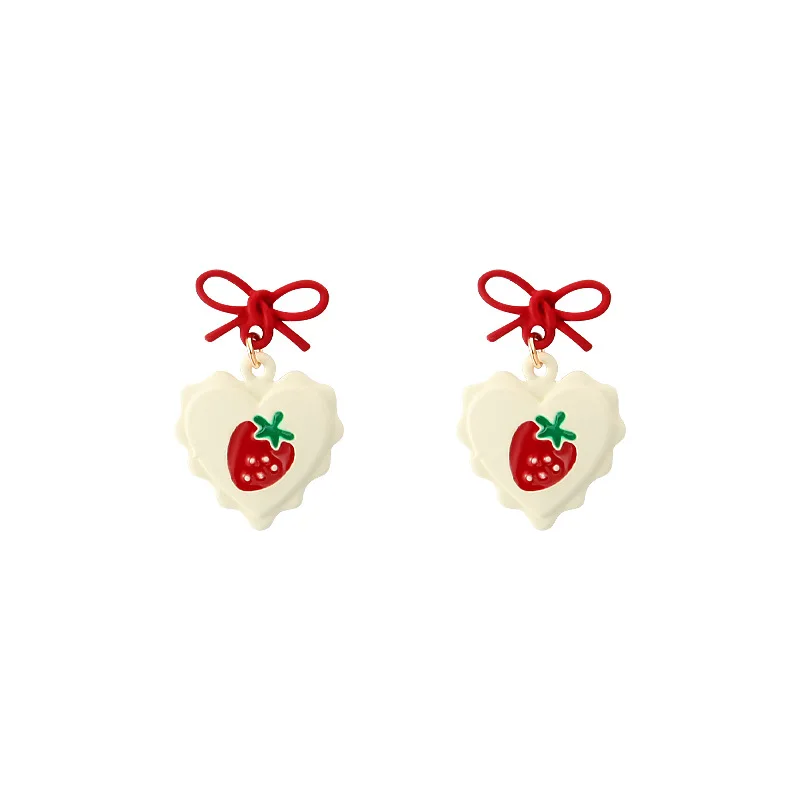 

S925 Silver Needle Summer Love Strawberry Earrings New Bow Stud Earrings Earrings for Women Non-Piercing Ear Clip