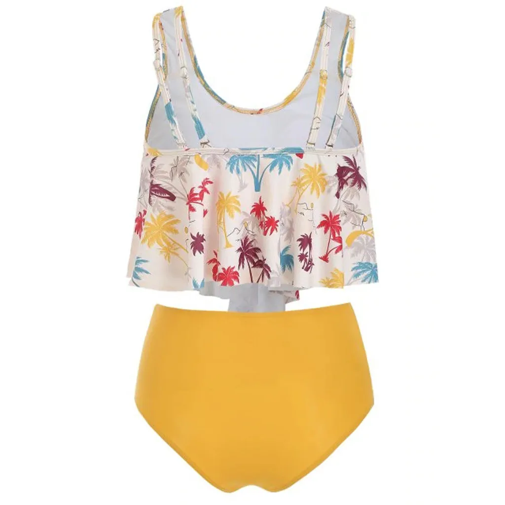 Новый купальный костюм для женщин с пуш-ап рюшами и винтажным принтом дерева