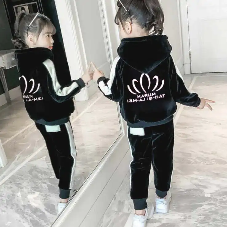 Girls Children's Winter Thick Velvet Warm Clothing Set 2Pcs Kids New Casual Tracksuit Children's Sportswear Suit  4-13 Years