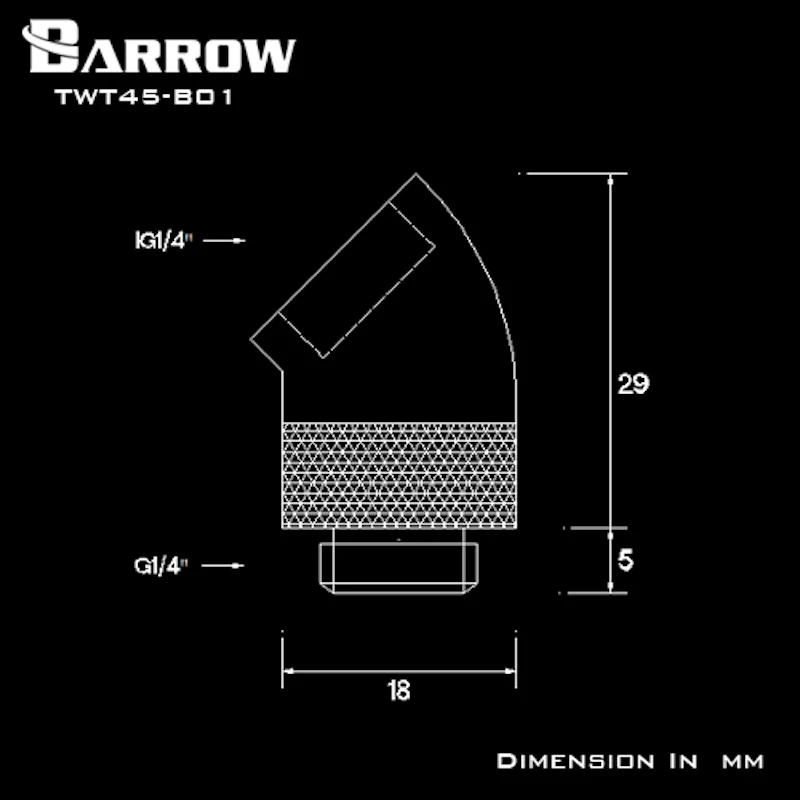 

Barrow Black White Silver G1/4'' thread 45 degree Rotary Fitting Adapter Rotating 45 degree PC water cooling Adaptors TWT45-B01