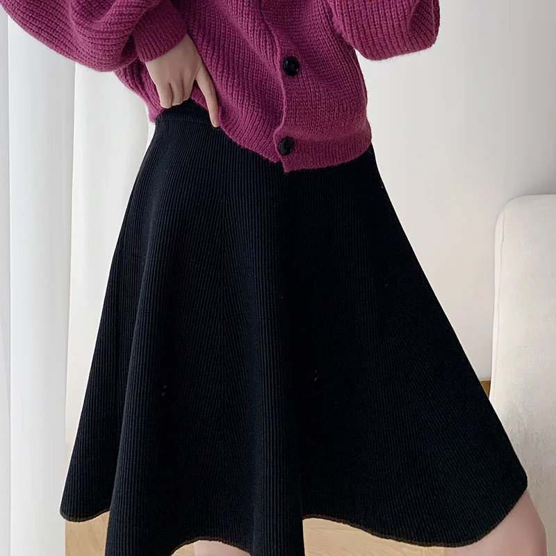 

Autumn Fashion Pleated High Waist Black Skirt Casual A-Line Knitted Women Skirt Women Short Skirt Plus Size Mujer Faldas 11446