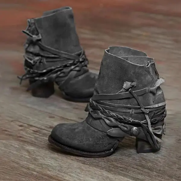 Women ankle Boots high heels pumps shoes boots women female gladiator round toe vintage PU leather mujer zapatos | Обувь