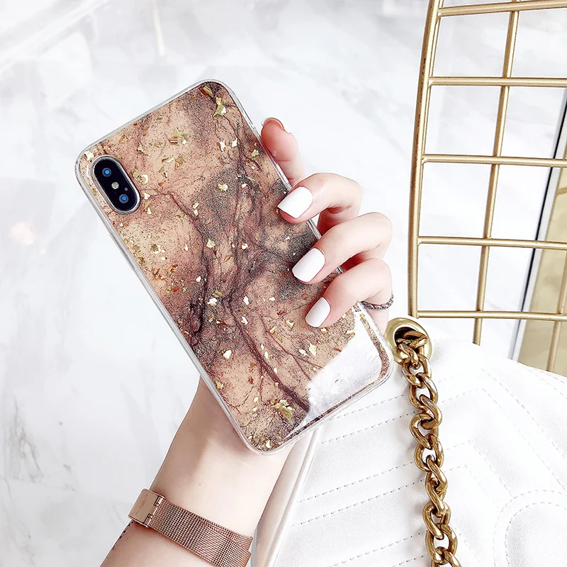 Модный мягкий чехол из ТПУ для iphone 7 8 6 6S Plus X XR XS MAX 10 мраморный золотой фольга