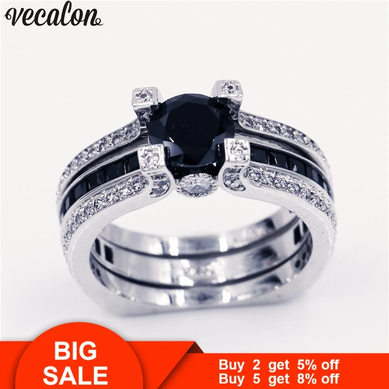 Vecalon 10 colors couple Anniversary ring 5A zircon Cz White Gold Filled wedding Band Set for women men Birthstone Jewelry | Украшения и