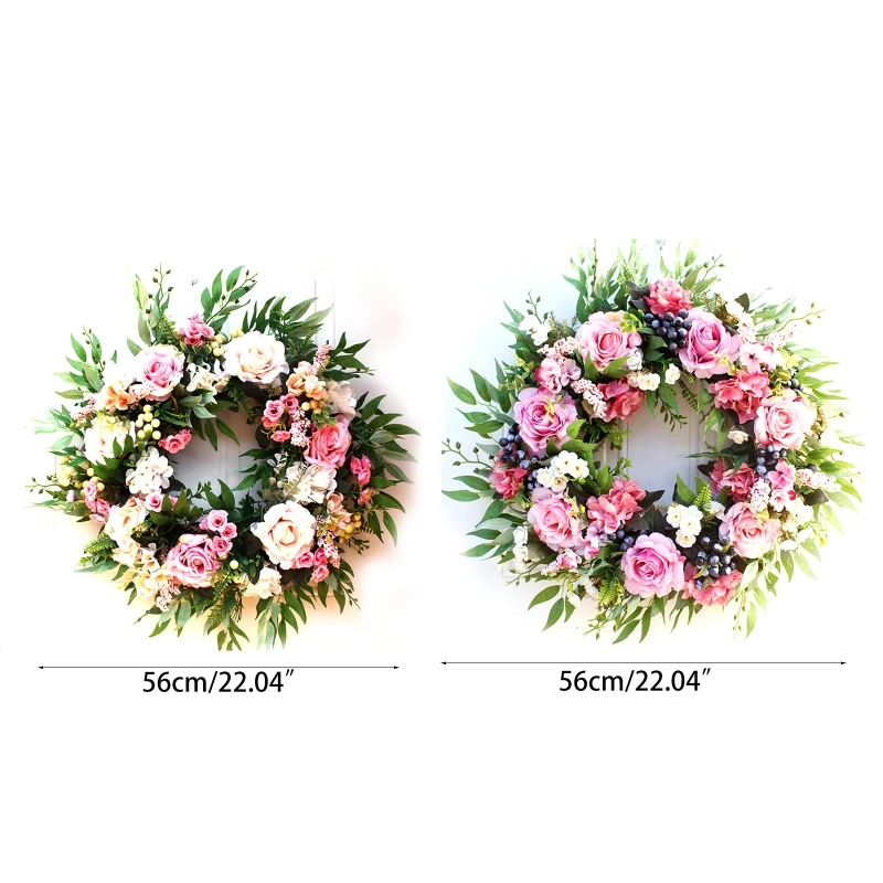 

Large Size 22” Artificial Roses Wreath Front Door Wreath for Home Wedding Decor